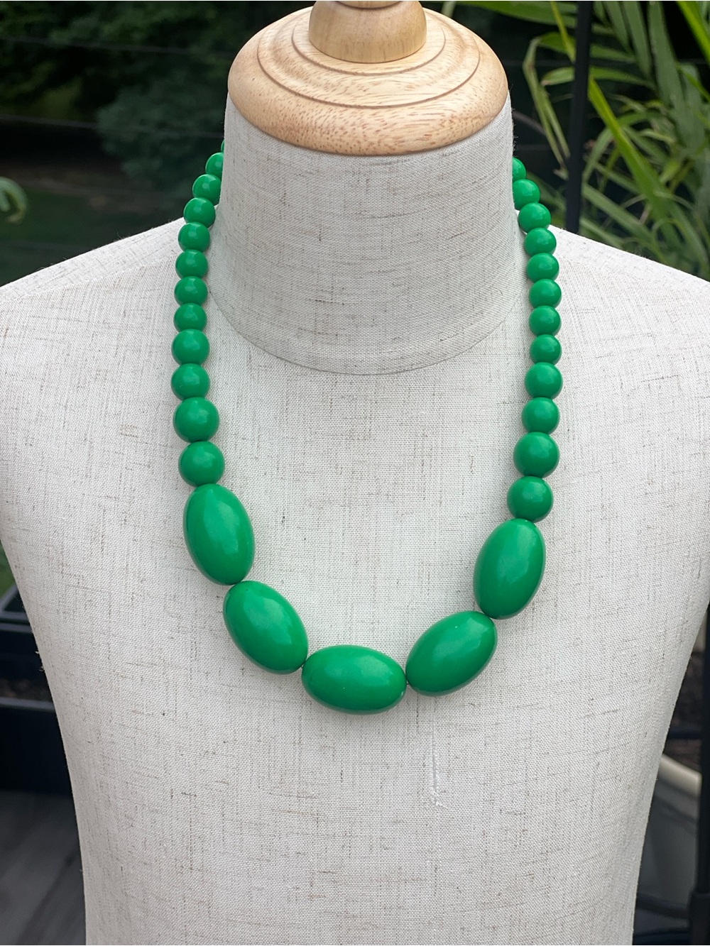 Handmade Emerald Green Wooden Bead Statement Necklace Boho Cottagecore